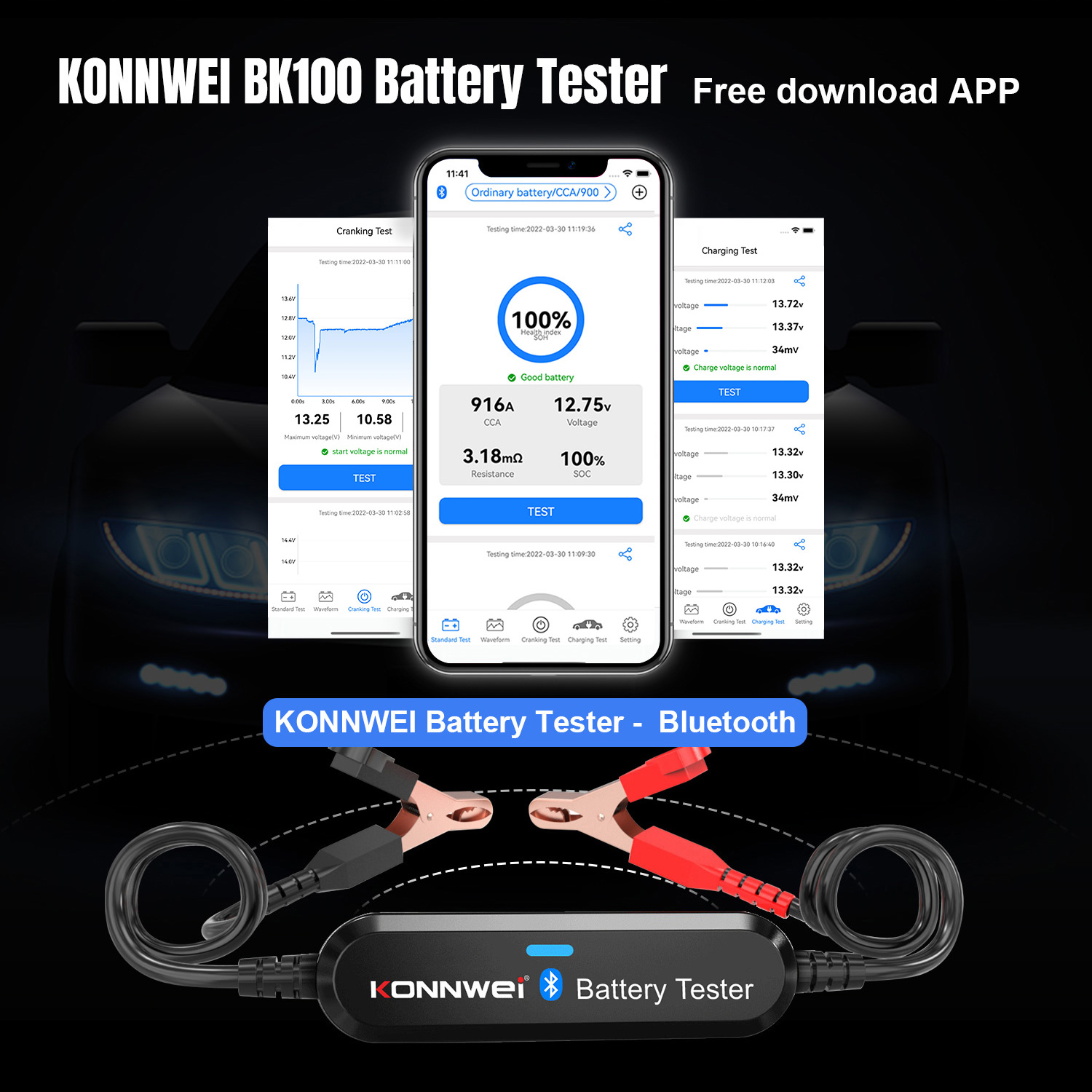 Tester baterií s funkcí Bluetooth Konnwei BK100