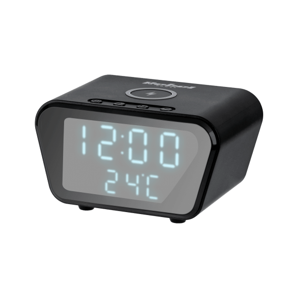 Cyfrowy zegar-budzik z ładowarką indukcyjną (czarny)