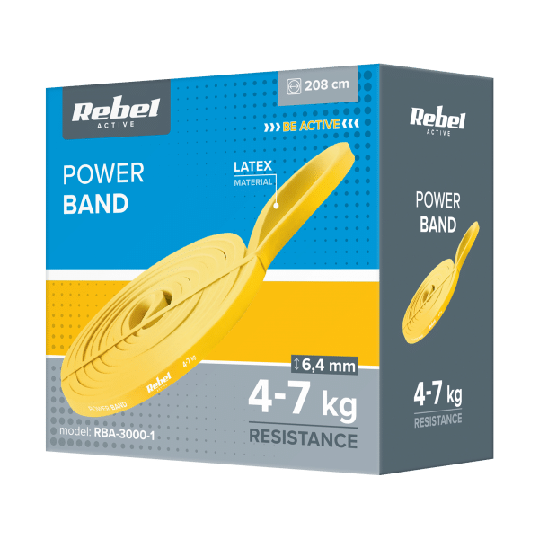 Guma do ćwiczeń lateksowa - Power Band PL-1, żółta 4-7 kg REBEL ACTIVE