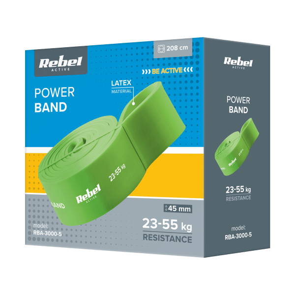 Guma do ćwiczeń lateksowa - Power Band PL-5, zielona 23-55 kg REBEL ACTIVE