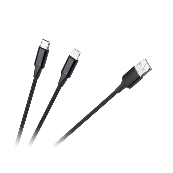 Kabel wtyk USB A - wtyk USB C/ wtyk lightningh (2w1) 1m