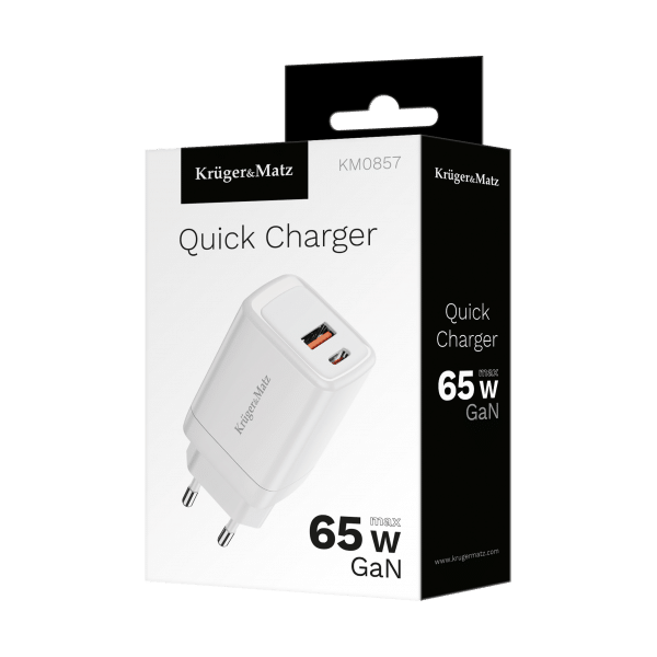 Ładowarka sieciowa Kruger&Matz 65 W GaN z funkcją Power Delivery i Quick Charge