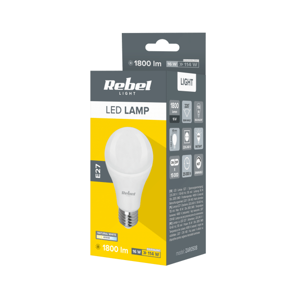 Lampa LED Rebel A65 16W, E27, 4000K, 230V