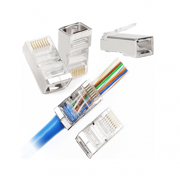 Wtyk telefon. RJ45 8P 8C(drut)przelotowy CAT.5E ekranowany