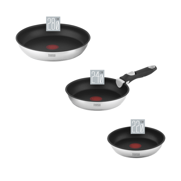 Zestaw patelni z odłączaną rączką 22cm , 24cm 28 cm TEESA FRYING PANS SINGLE HAND